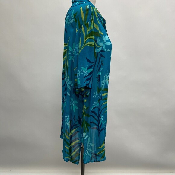 Avenue Women's Top Size 22 24 Blue Green Multicolor 100% Rayon Leaves Sheer - Picture 5 of 8